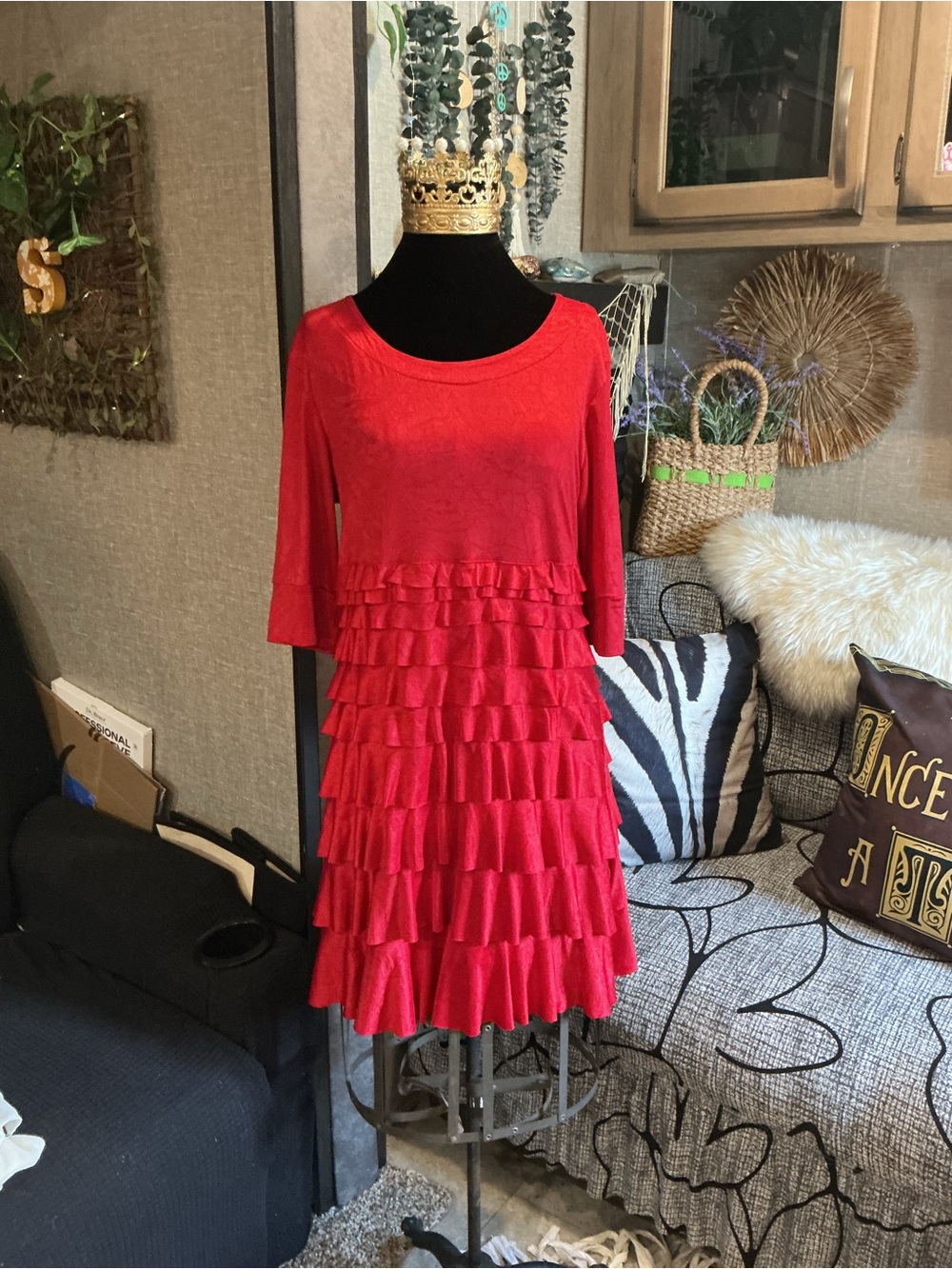 Isle Apparel Red Ruffled Tiered Mini Dress M